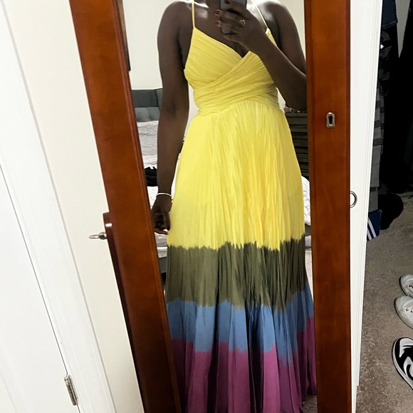 Jonathan Simkhai MilenaMaxi GownSize 6 Daffodil Dip Dye Multi-Color Plissé NWT - Picture 2 of 5